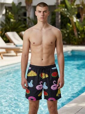 NWT NEFF Pool Party Swim Trunks Men’s Graphic Print Board Shorts Size M, L, XL